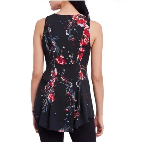 NWOT Free People Women's Black Sleeveless Back To Basics Floral Tunic Blouse - Picture 4 of 6
